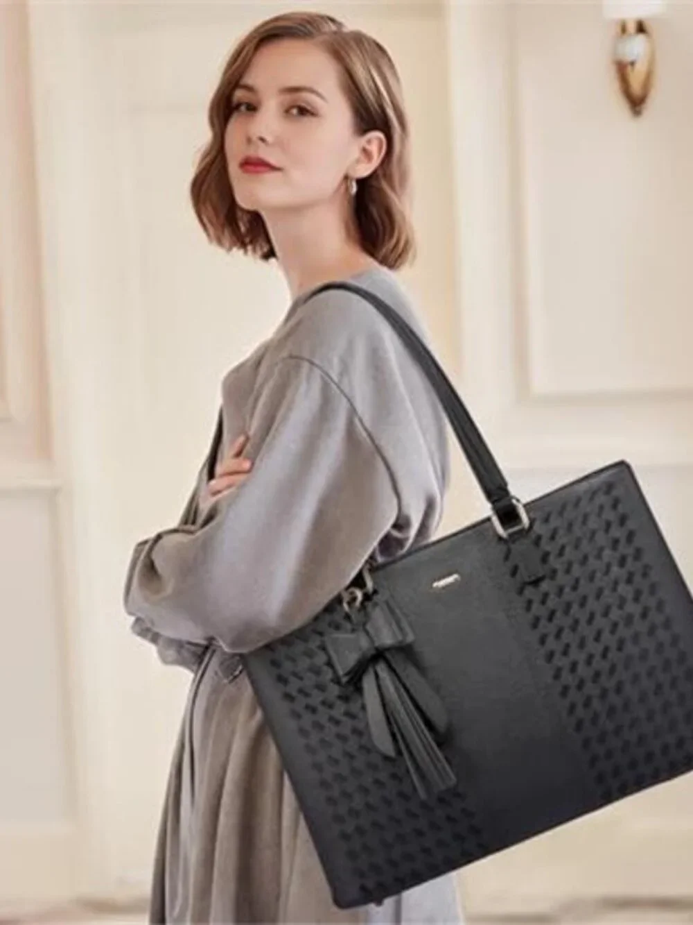 Women's Laptop Tote Bag Waterproof PU Leather, 15.6 Inch